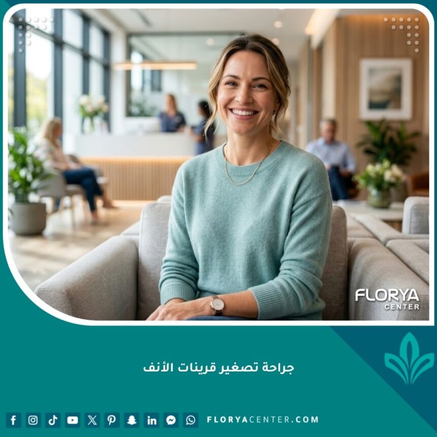 مريض يتنفس بارتياح بعد نجاح جراحة تصغير قرينات الأنف في عيادة طبية حديثة.