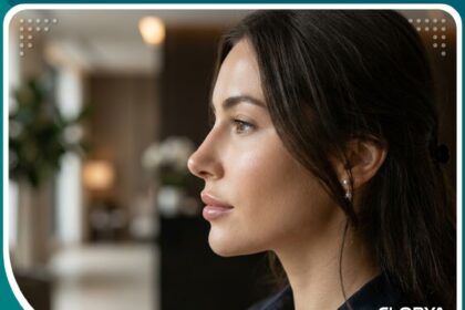 صورة جانبية لامرأة تظهر الزاوية الأنفية الشفوية المثالية بعد عملية تجميل الأنف للحصول على مظهر جذاب.