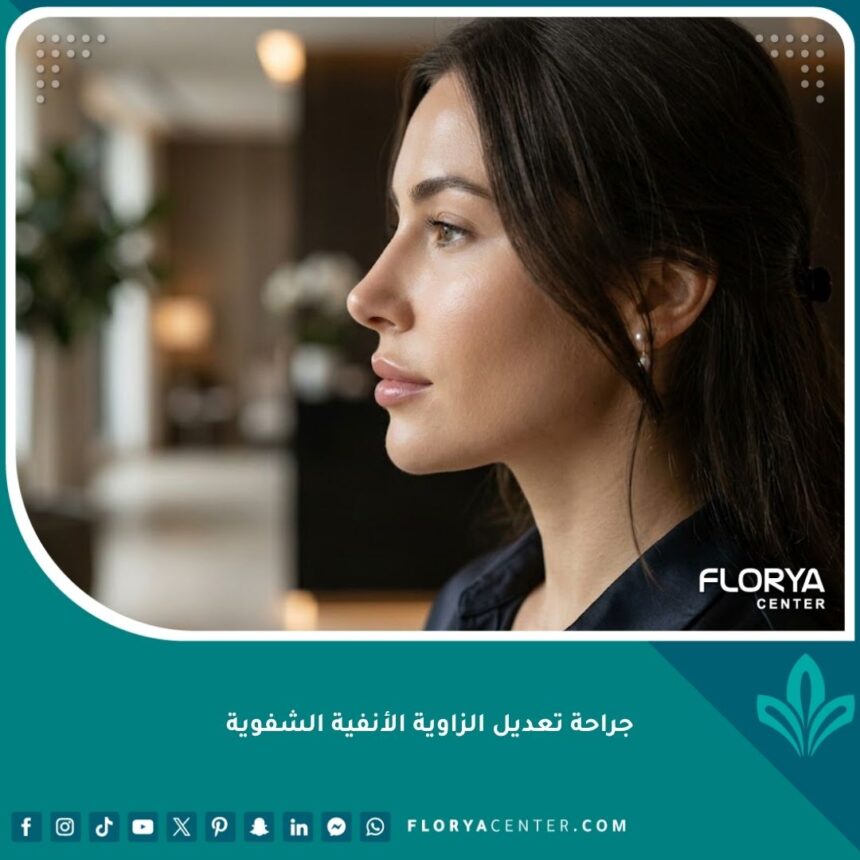 صورة جانبية لامرأة تظهر الزاوية الأنفية الشفوية المثالية بعد عملية تجميل الأنف للحصول على مظهر جذاب.