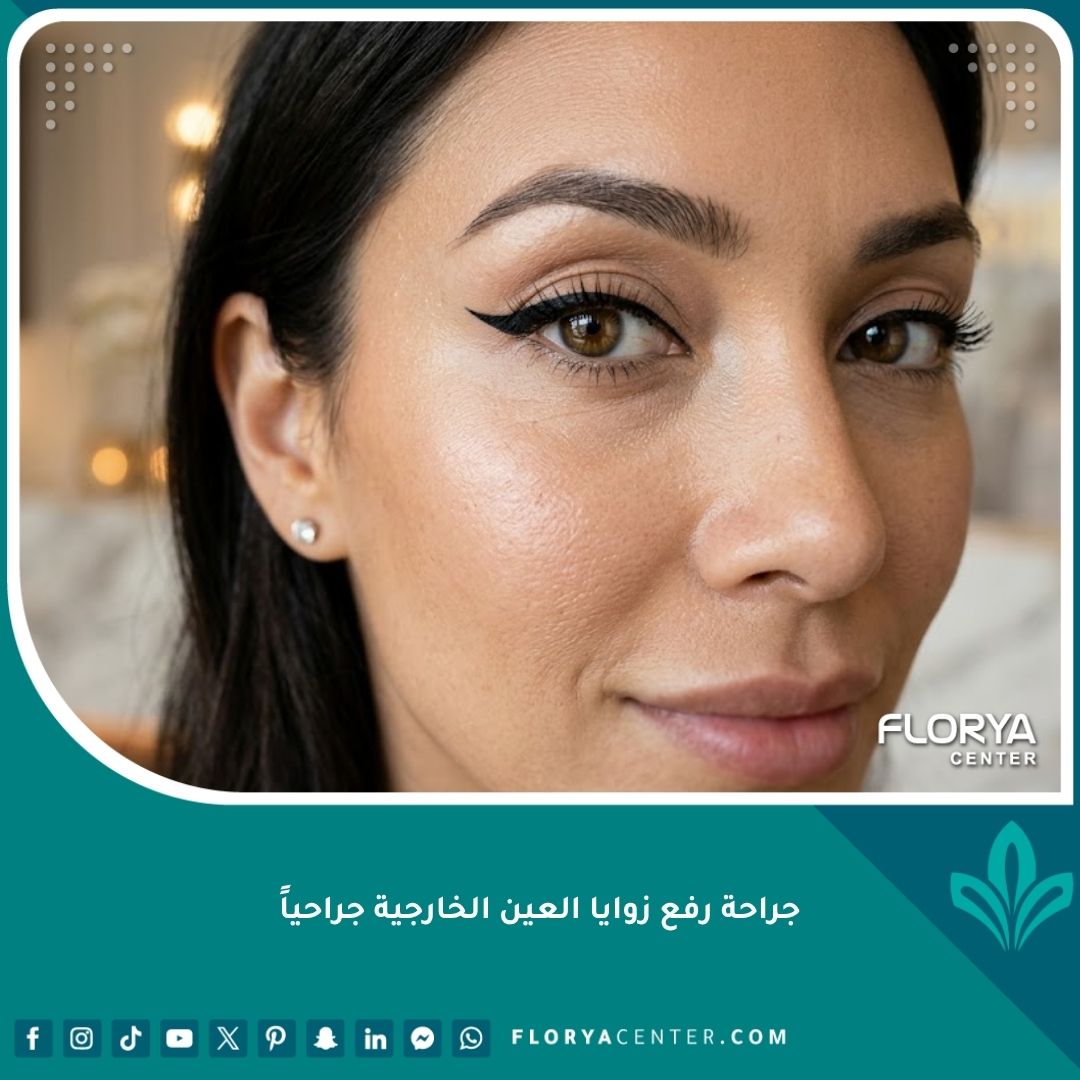صورة مقربة لعينين مسحوبتين وجذابتين توضح النتائج المذهلة لجراحة رفع زوايا العين الخارجية.