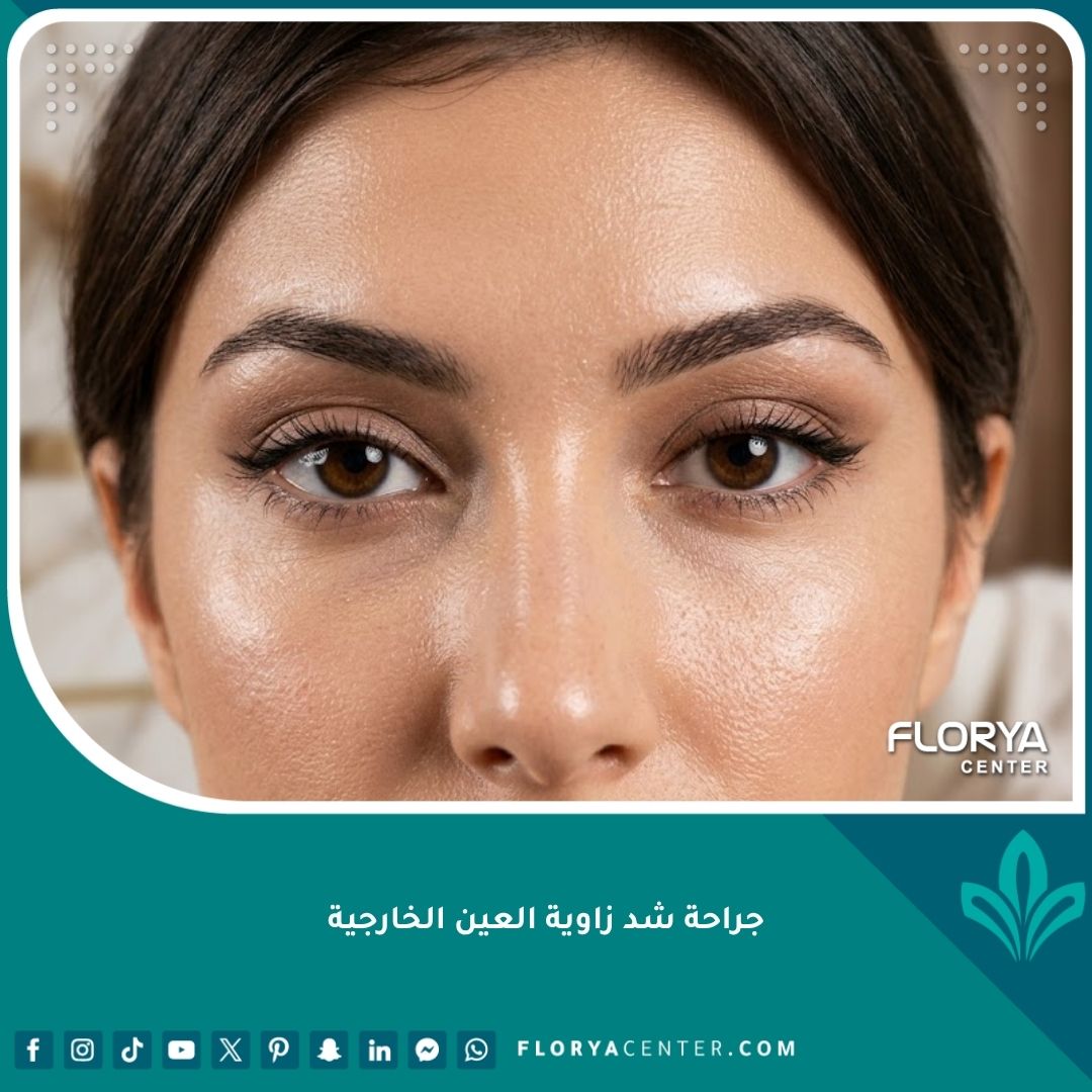 صورة مقربة تبرز جمال ونتائج جراحة شد زاوية العين الخارجية والحصول على عيون الثعلب الجذابة.