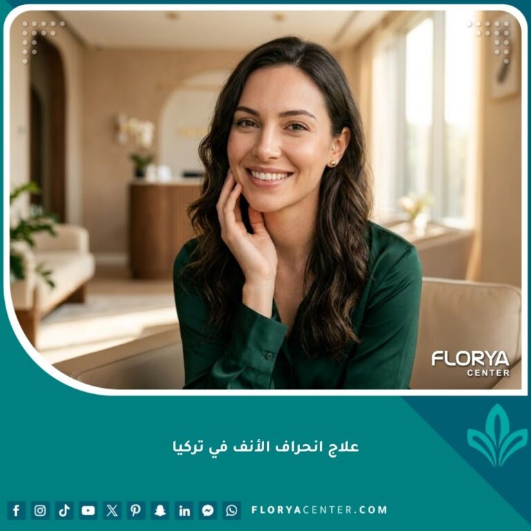 صورة واقعية لامرأة تبتسم بثقة بعد نجاح علاج انحراف الأنف في تركيا، تظهر أنفاً مستقيماً ومتناسقاً بدون أي اعوجاج