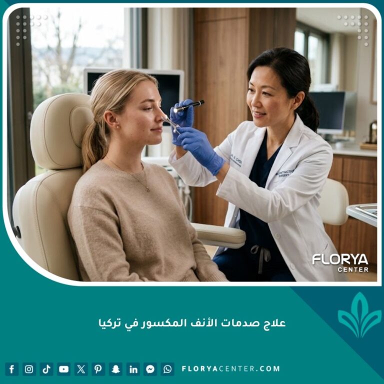 طبيب مختص يفحص مريضاً في عيادة حديثة لتقييم وعلاج صدمات الأنف المكسور في تركيا.