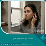 شخص ينظر في المرآة بقلق لفحص أذنه للبحث عن علامات فشل عملية تجميل الأذن بعد الجراحة.