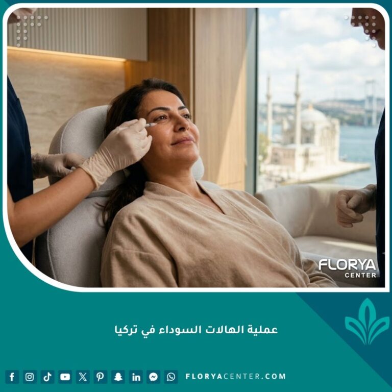 صورة سينمائية لامرأة تخضع لعملية حقن النانو فات لعلاج الهالات السوداء في عيادة تجميل فخمة في إسطنبول بتركيا.