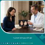 طبيب جراحة تجميل الأنف يعاين مريضة في عيادة فخمة، صورة توضح كيفية اختيار جراح الأنف المناسب لبناء الثقة.