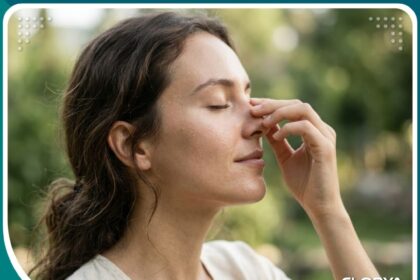 فتاة تتنفس بعمق وبشكل طبيعي بعد نجاح عملية تجميل الأنف بدون الشعور بضيق التنفس.