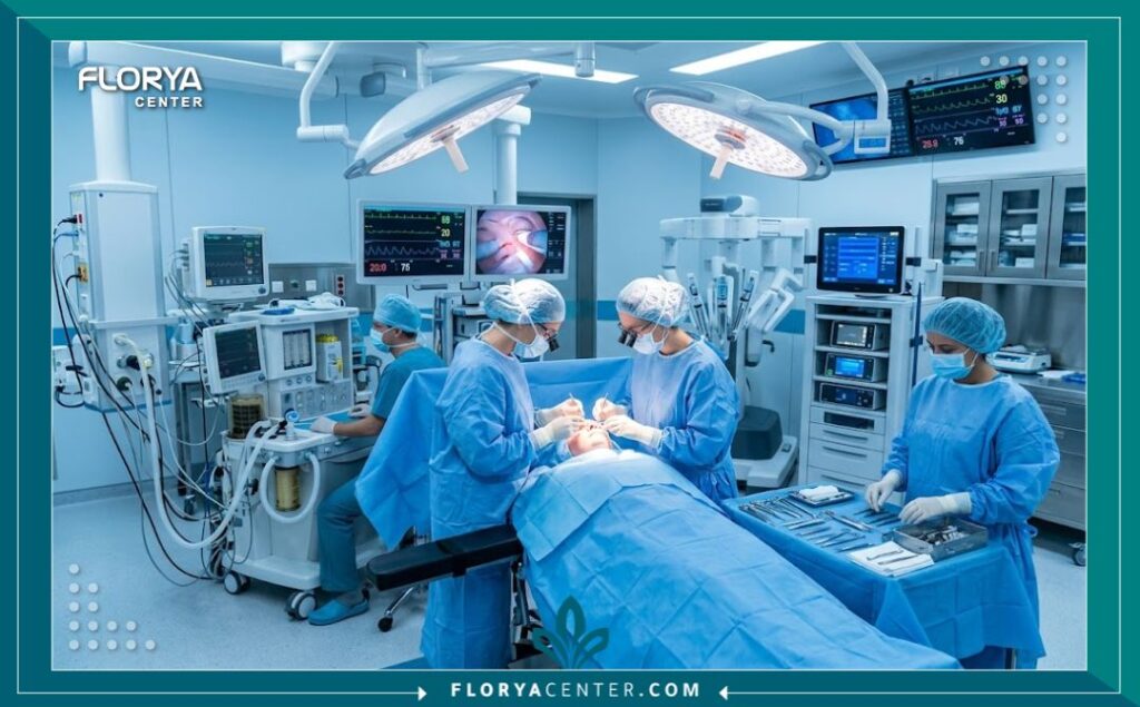غرفة عمليات حديثة ومجهزة بأعلى التقنيات الطبية في مستشفيات تركيا لإجراء جراحات تجميل العيون.