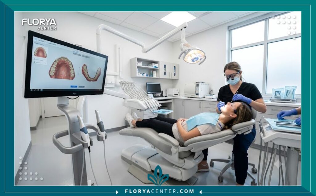 عيادة طب أسنان حديثة ومجهزة بأحدث التقنيات لتركيب تيجان البورسلين والتركيبات الثابتة.
