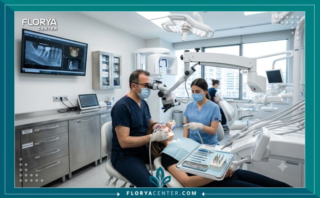 غرفة عمليات أسنان متطورة ومجهزة بأحدث تقنيات حشو العصب بالميكروسكوب في تركيا
