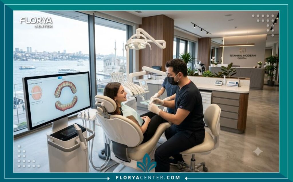 عيادة أسنان حديثة ومجهزة بأحدث تقنيات المسح ثلاثي الأبعاد لتصميم تقويم الانفزلاين في تركيا.