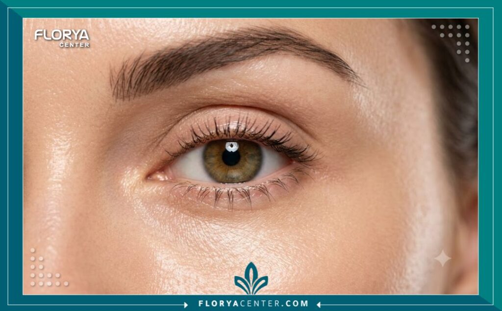 صورة مقربة تبرز النتائج المذهلة لعملية تجميل الجفون المتجعدة حيث يظهر الجلد مشدوداً وناعماً وخالياً من التجاعيد الرقيقة.