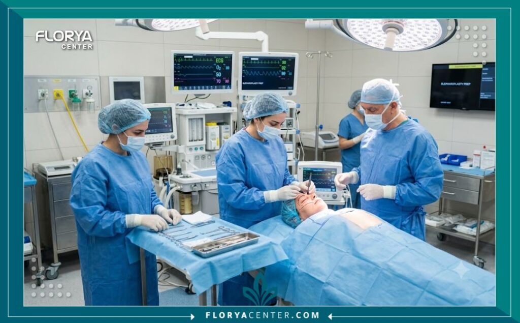 غرفة عمليات حديثة ومجهزة بأحدث التقنيات الطبية في إحدى أفضل عيادات التجميل في تركيا المتخصصة في جراحات العيون.