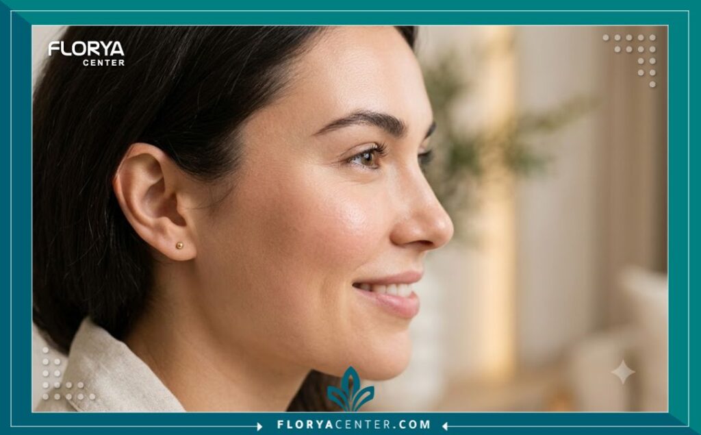 نتائج تجميل الجفون وإخفاء التجاعيد، تظهر بشرة شابة ومشدودة حول منطقة العين بدقة عالية.