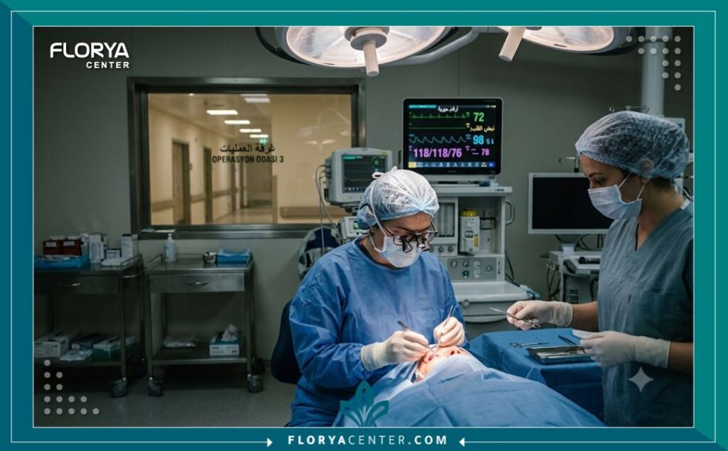 تكلفة إزالة دهون العين في تركيا 4 جراح عيون متخصص يجري عملية استئصال دهون الجفن السفلي الدقيقة داخل غرفة عمليات معقمة وحديثة في مستشفى باسطنبول، تركيا.