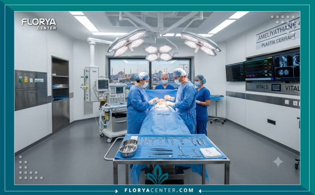 غرفة عمليات حديثة ومعقمة داخل مركز تجميل في إسطنبول مجهز بأحدث التقنيات لإجراء جراحات العيون التجميلية.