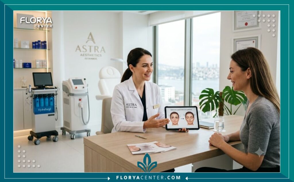 عيادة تجميلية متطورة في إسطنبول تجري استشارات حول أسعار شد العين بالخيوط التجميلية.