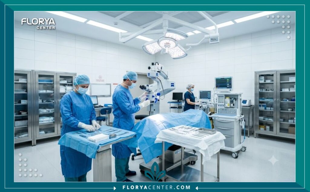 غرف عمليات مجهزة بأحدث التقنيات العالمية لإجراء جراحة الجفون في مستشفيات تركيا.