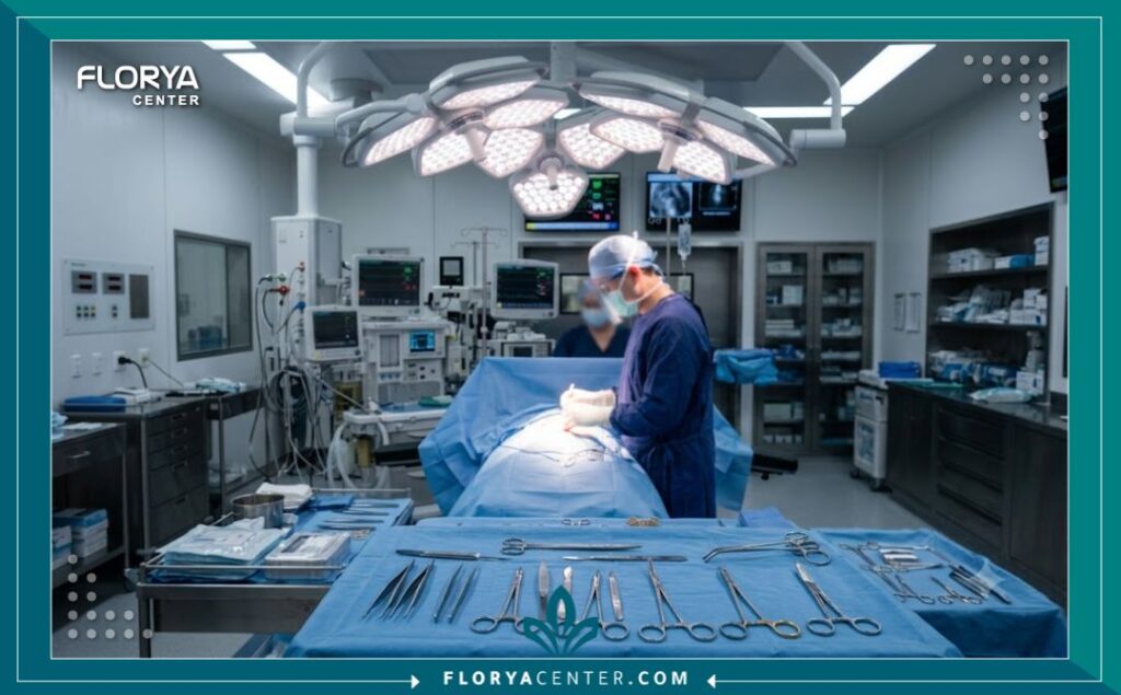 غرفة عمليات حديثة ومجهزة بأحدث التقنيات لإجراء جراحة رفع طرف العين في أفضل مستشفيات جراحة التجميل.