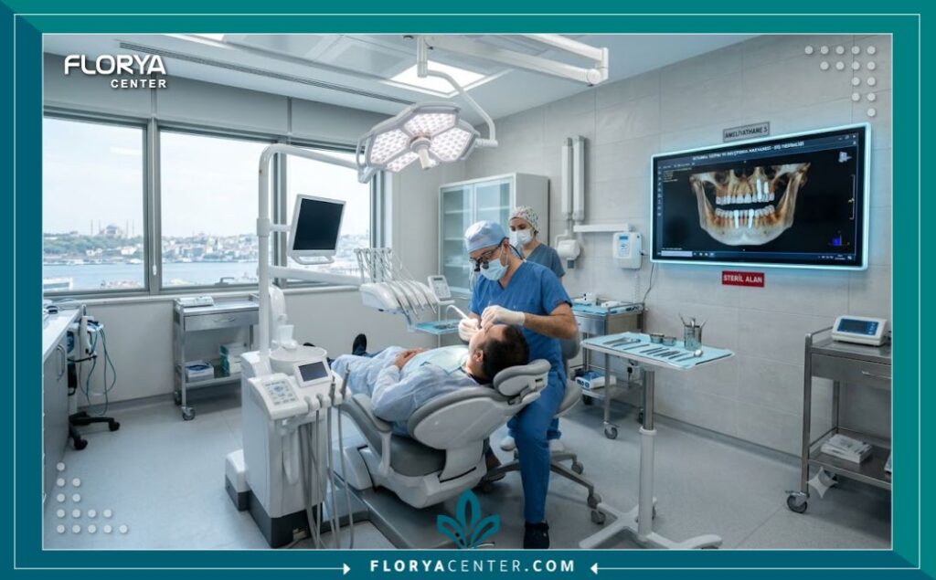 غرفة عمليات معقمة ومجهزة بأحدث التقنيات لعلاج الحالات الطارئة وخراج الأسنان في تركيا.