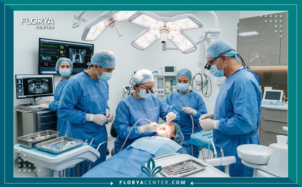 غرفة عمليات حديثة ومجهزة بأحدث التقنيات لعمليات زراعة الأسنان ورفع الجيب الفكي في أفضل عيادات إسطنبول.