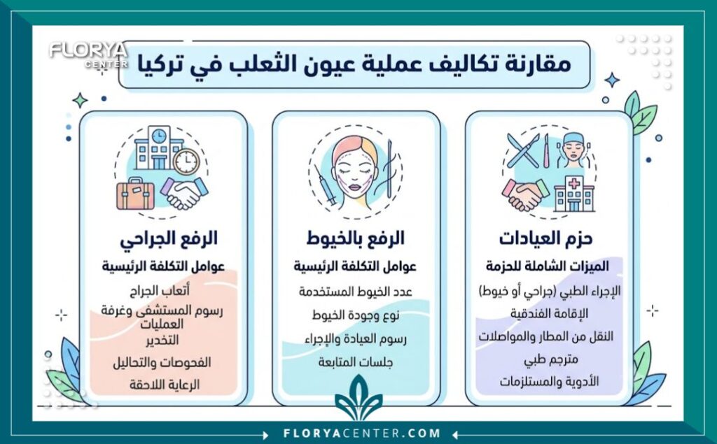 إنفوجرافيك يقارن تكلفة وعوامل تحديد سعر عملية الفوكسي آيز في تركيا
