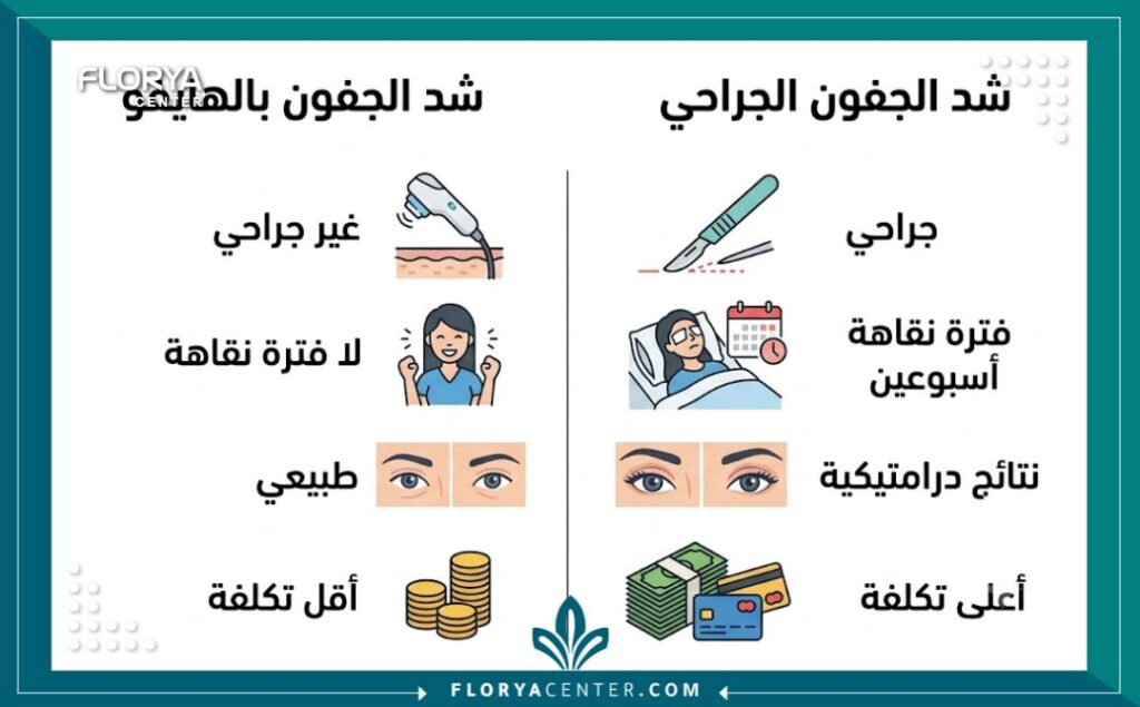 مقارنة بين شد الجفون بالهايفو وشد الجفون الجراحي