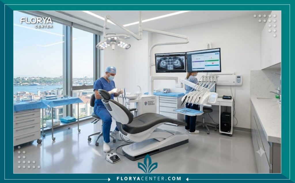 غرفة عمليات طب أسنان مجهزة بأحدث التقنيات في مستشفى تركي لعلاج حالات طوارئ الأسنان.