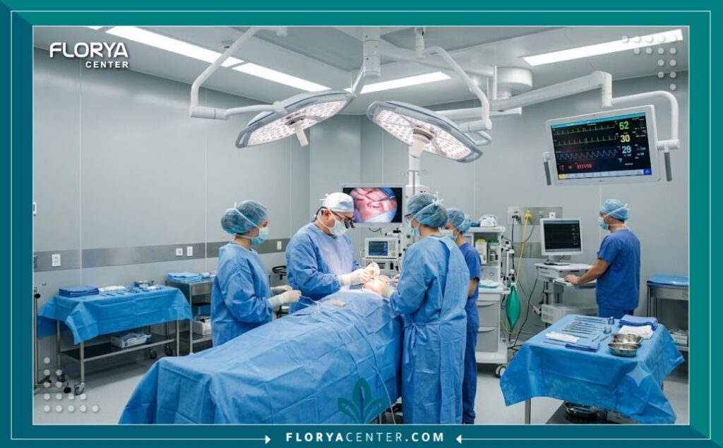 غرفة عمليات حديثة في مستشفى تركي حيث تُجرى عمليات تجميل العيون الغائرة.