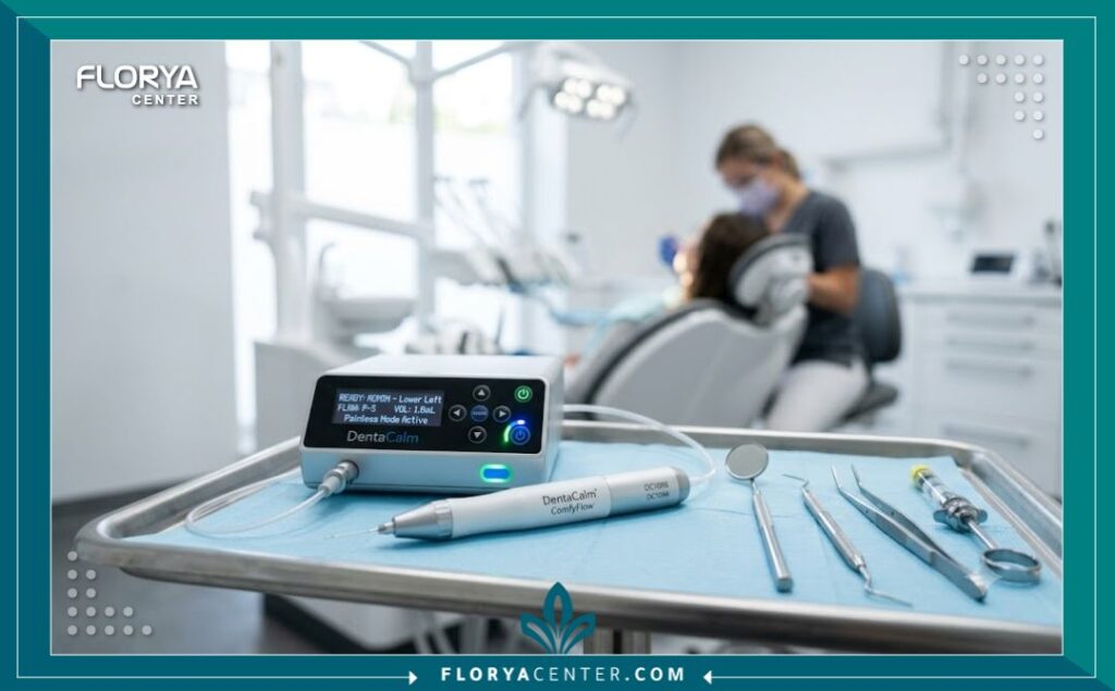 أحدث أجهزة طب الأسنان والتخدير الموضعي المستخدمة لضمان جلسة حشو عصب بدون أي ألم.
