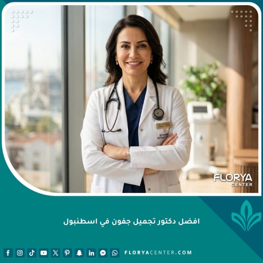 افضل دكتور تجميل جفون في اسطنبول 1 طبيب تجميل بملامح احترافية وثقة يقف في عيادة راقية، يمثل افضل دكتور تجميل جفون في اسطنبول لعمليات شد الجفون المترهلة.