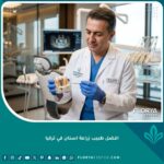 أفضل طبيب زراعة أسنان في تركيا يفحص مجسم فك لضمان أعلى درجات الكفاءة الجراحية.