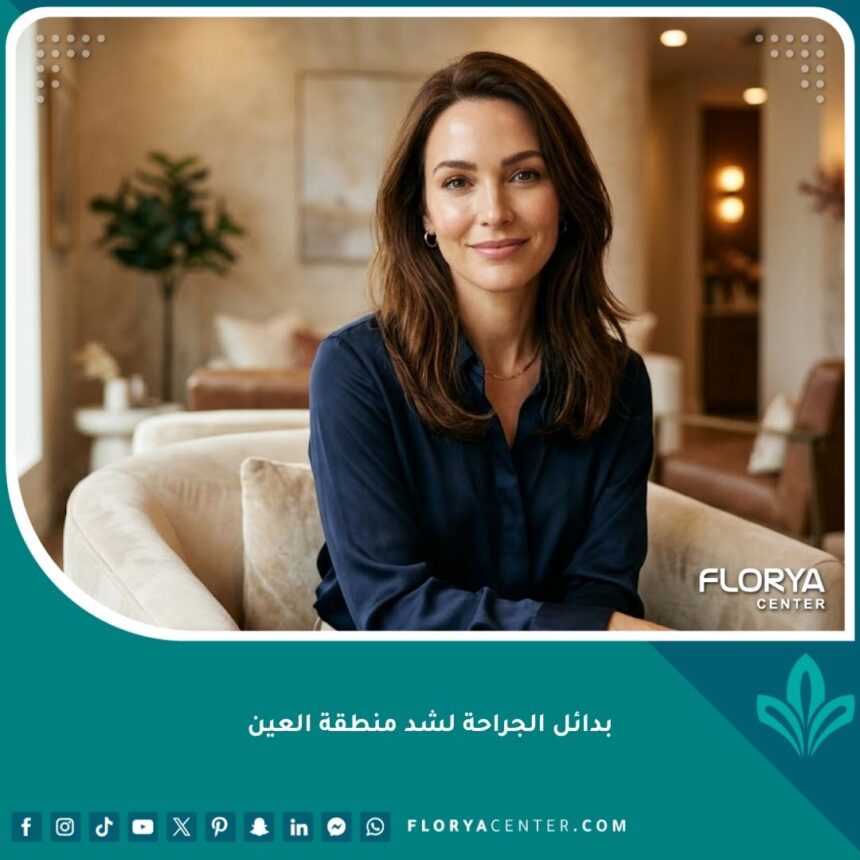 بدائل الجراحة لشد منطقة العين 1 صورة مميزة لمرأة ذات بشرة نضرة ومشدودة حول العين، تعبر عن الثقة والجمال الطبيعي بعد استخدام بدائل جراحة شد منطقة العين.