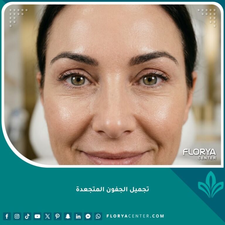 امرأة أنيقة تفحص بشرتها بثقة بعد إجراء تجميل الجفون المتجعدة واستعادة شباب ونضارة محيط العين.
