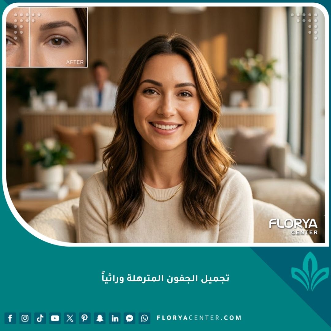 تجميل الجفون المترهلة وراثياً قبل وبعد لامرأة شابة في العشرينات