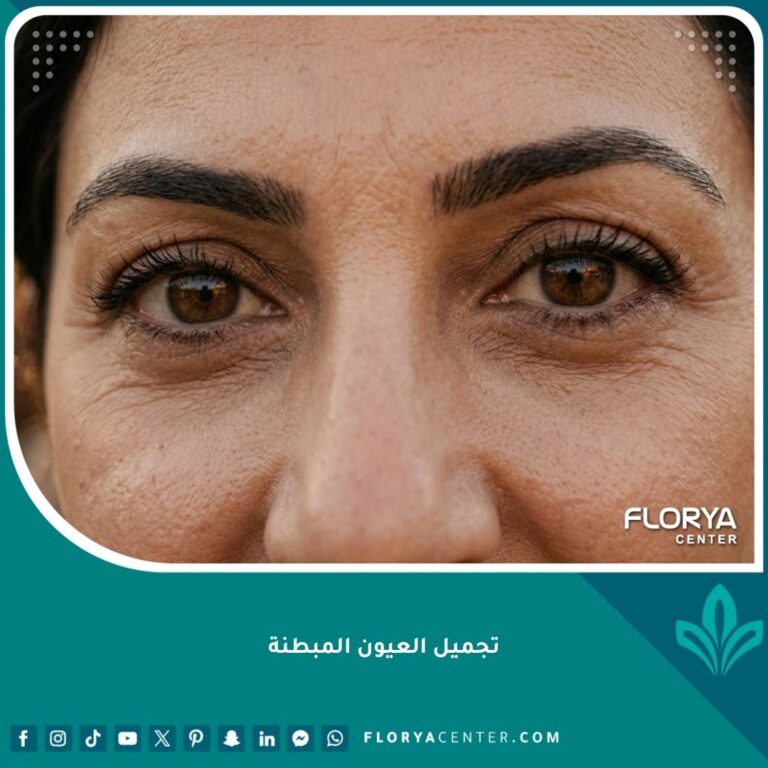 صورة تجميلية سينمائية لامرأة عربية في منتصف العمر بعد جراحة تجميل العيون المبطنة في اسطنبول، تُظهر عيوناً مفتوحة ومحددة بشكل طبيعي وتخفي الجلد السميك الزائد، مع نظرة واثقة ومشرقة. (تجميل العيون المبطنة)