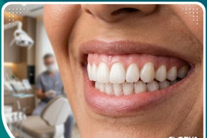 صورة مقربة لابتسامة مثالية تبرز جمال اللثة والأسنان، تمثل النتيجة النهائية لعملية تطويل التاج الاكلينيكي في تركيا.