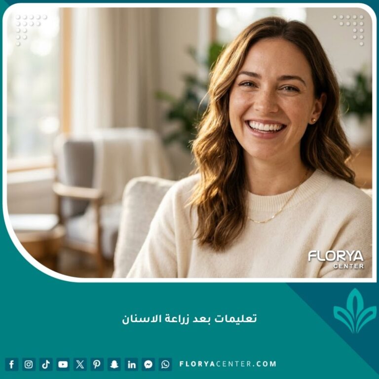 مريض يبتسم بأسنان صحية وجميلة تعبيراً عن نجاح زراعة الأسنان والالتزام بتعليمات العناية.
