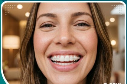 صورة عالية الدقة لابتسامة جذابة مع تقويم أسنان شفاف حديث، كصورة رئيسية لدليل تقويم الاسنان في تركيا.