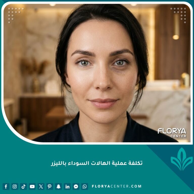 صورة سينمائية تظهر تفتيح الهالات السوداء بالليزر تحت العينين قبل وبعد، مع إضاءة ذهبية ناعمة لتقييم تكلفة العملية.