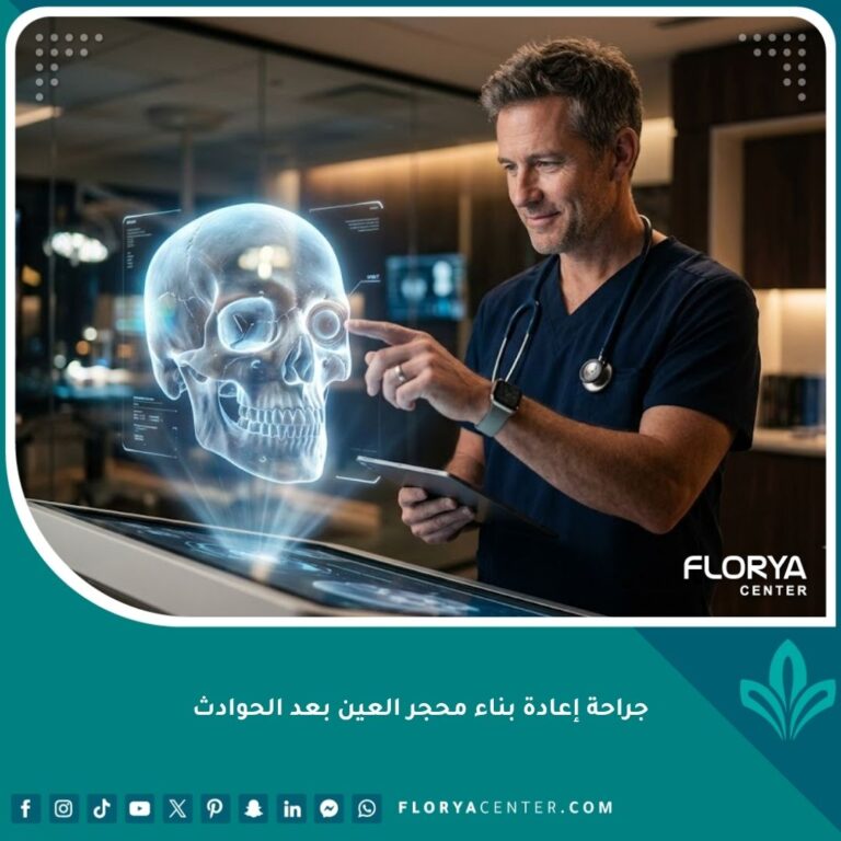 طبيب جراح خبير يدرس أشعة ثلاثية الأبعاد قبل إجراء جراحة إعادة بناء محجر العين بعد الحوادث.
