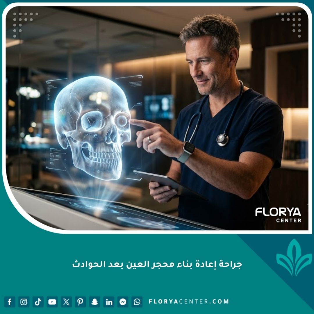 طبيب جراح خبير يدرس أشعة ثلاثية الأبعاد قبل إجراء جراحة إعادة بناء محجر العين بعد الحوادث.