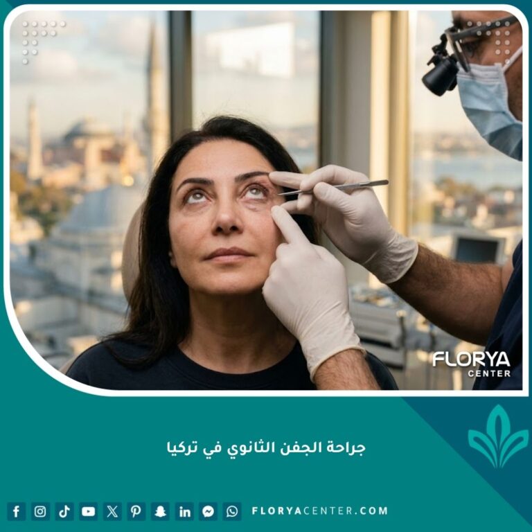 صورة واقعية تُظهر خبيراً يحلل حالة جفن مريض لفحص مضاعفات عملية جراحية سابقة في اسطنبول، تمهيداً لإجراء جراحة الجفن الثانوي.