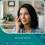 سيدة سعيدة بنتائج جراحة تثبيت الجفن السفلي وعلاج ارتخاء الجفون للحصول على عيون جذابة وشابة.