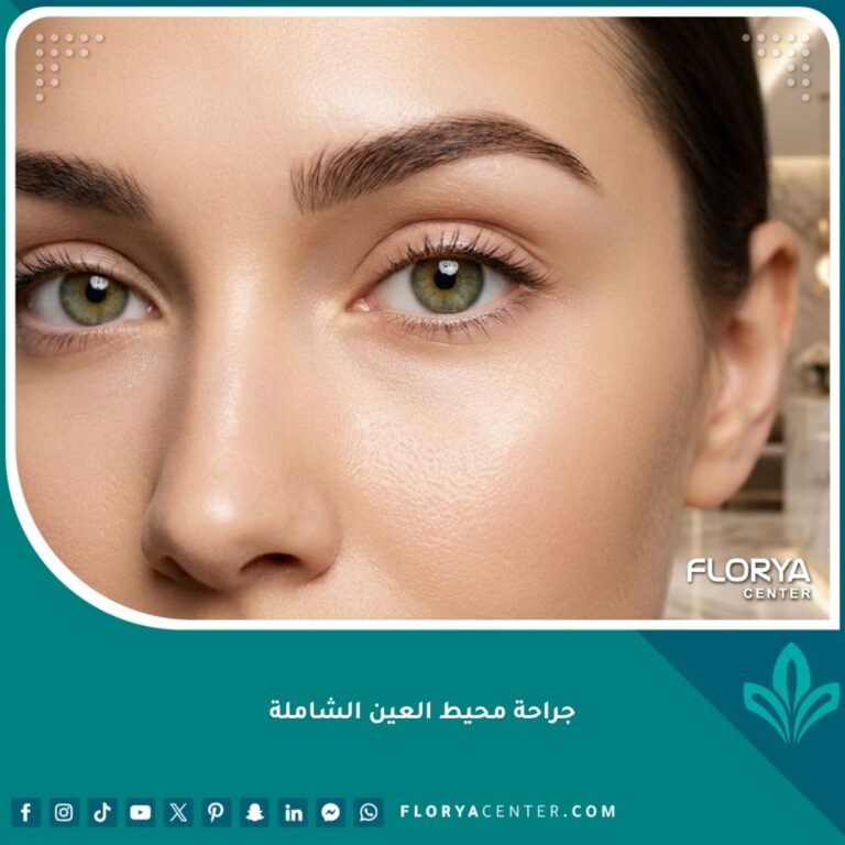 صورة مقربة تبرز نتائج جراحة محيط العين الشاملة، وتظهر التناسق الطبيعي والشبابي بين الحاجب والجفن والخد العلوي.