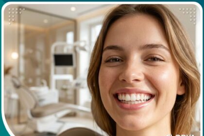 ابتسامة صحية وناصعة البياض لامرأة بعد إجراء حشو الاسنان في تركيا وعلاج التسوس.