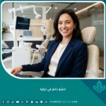مريض سعيد يبتسم بثقة بعد الحصول على حشو دائم للأسنان في عيادة حديثة في تركيا.