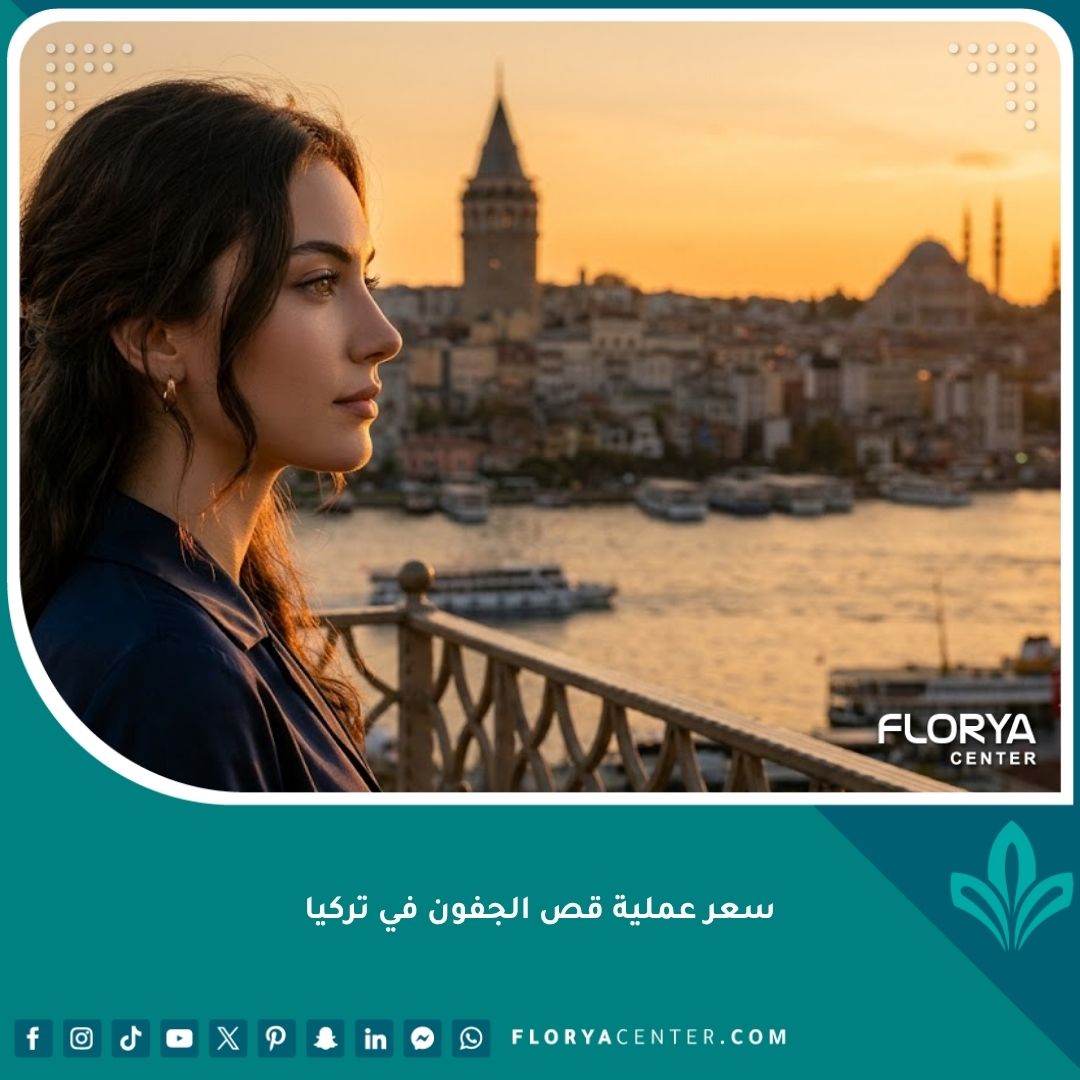 امرأة شابة تنظر إلى مضيق البوسفور في إسطنبول بعد عملية قص الجفون الناجحة في تركيا، تظهر عيونها مشرقة ومشدودة.
