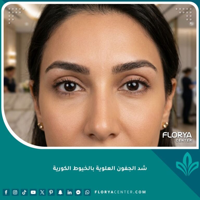صورة مقربة تبرز النتيجة الفورية المذهلة بعد شد الجفون العلوية بالخيوط الكورية لعيون شابة ومشرقة بدون جراحة.