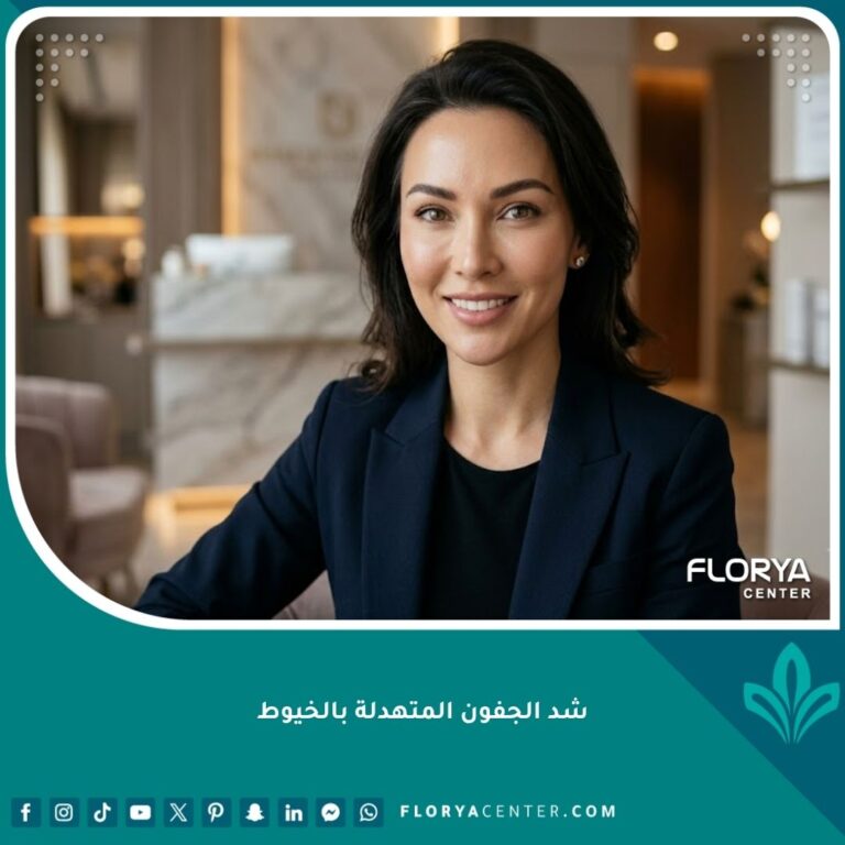 صورة مقربة لوجه امرأة تتمتع بمظهر شبابي وعيون جذابة بعد إجراء شد الجفون المتهدلة بالخيوط التجميلية.